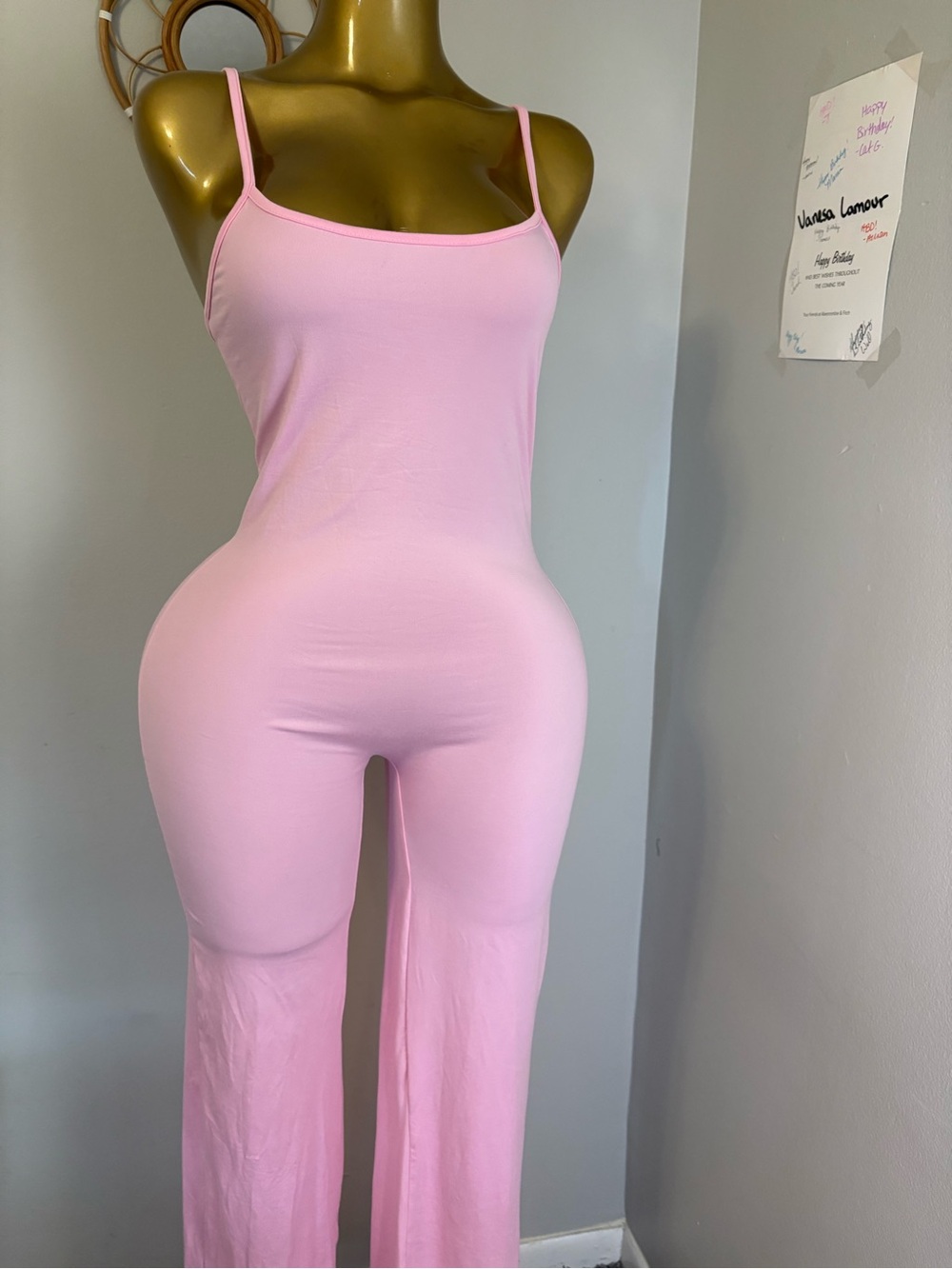 SHEIN Pink Spaghetti-Strap Wide-Leg Jumpsuit
